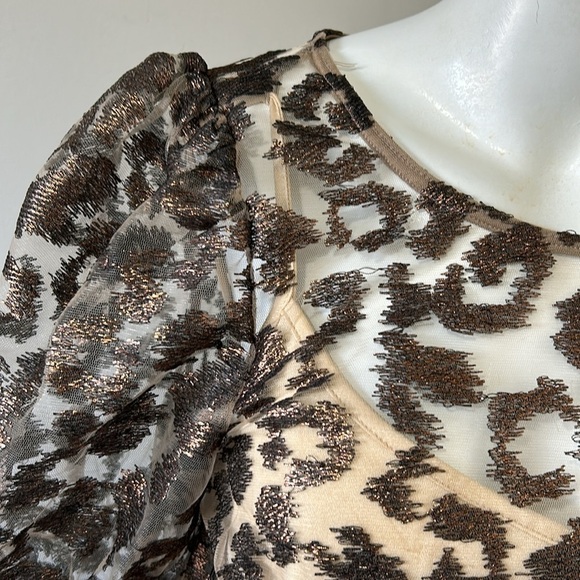 Anthropologie Eva Franco Sheer Leopard Top Animal Print Puff Sleeve Sz M NEW - Picture 5 of 16